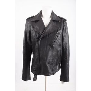 Joe's Jeans Mens Black Leather Moto Biker Jacket Zip Up Coat S Small NWD $775